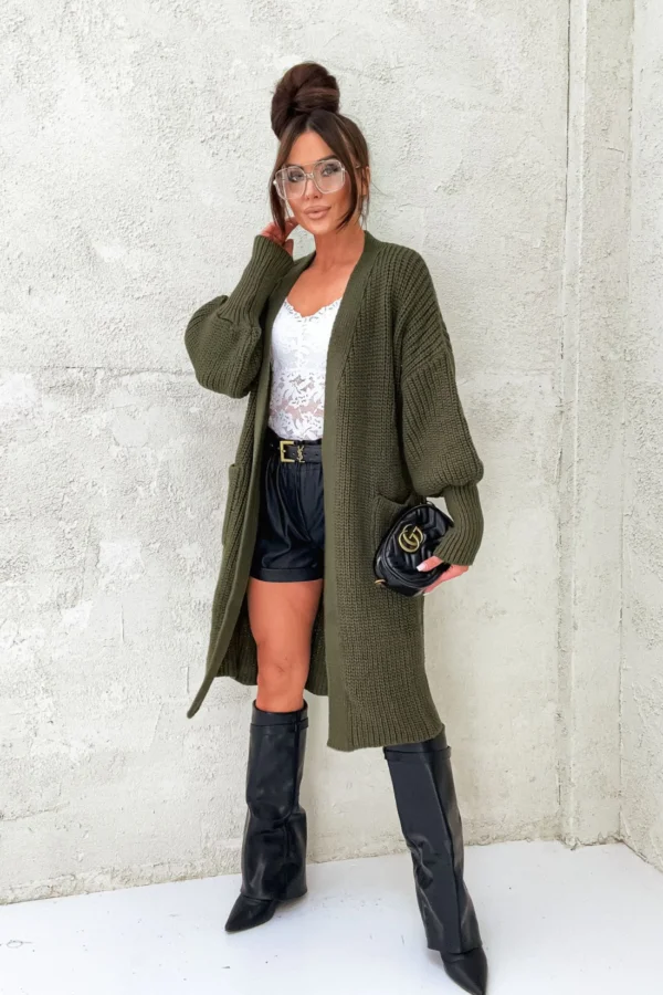 Długi Kardigan Mia - Khaki/zielony