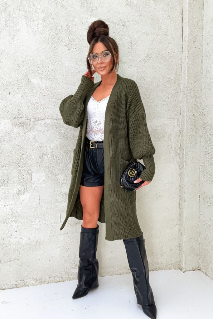 Długi Kardigan Mia - Khaki/zielony