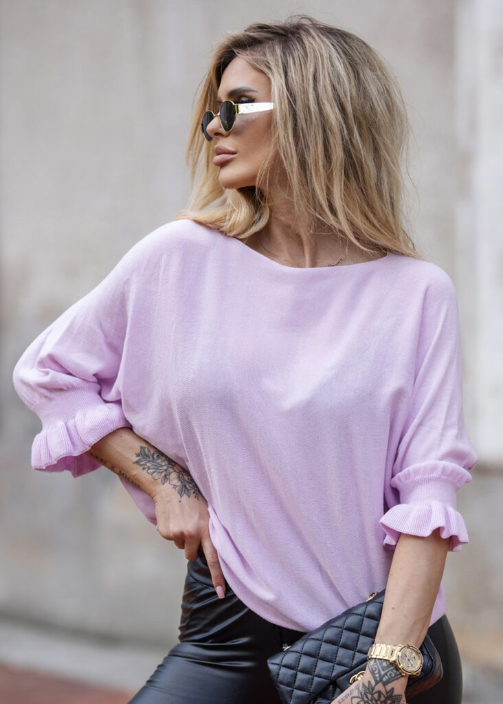 Damski sweter z falbanką –lila