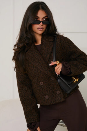 KURTKA Z BUKLI Z DWURZĘDOEYM ZAPIĘCIEM-CZEKOLADA