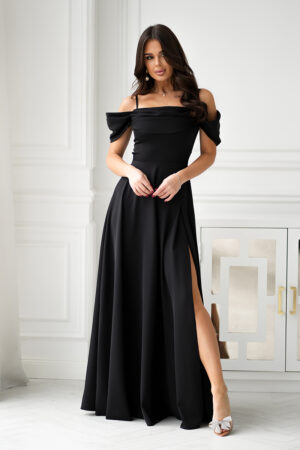 SUKIENKA MAXI Z OPADAJĄCYMI RAMIĄCZKAMI-Czarna
