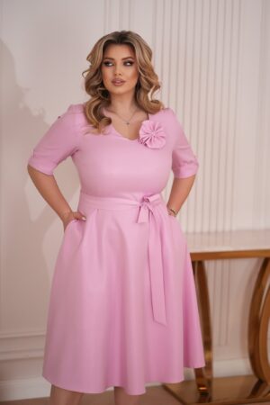 Sukienka Rozkloszowana z  – Pudrowy Róż z Błyskiem